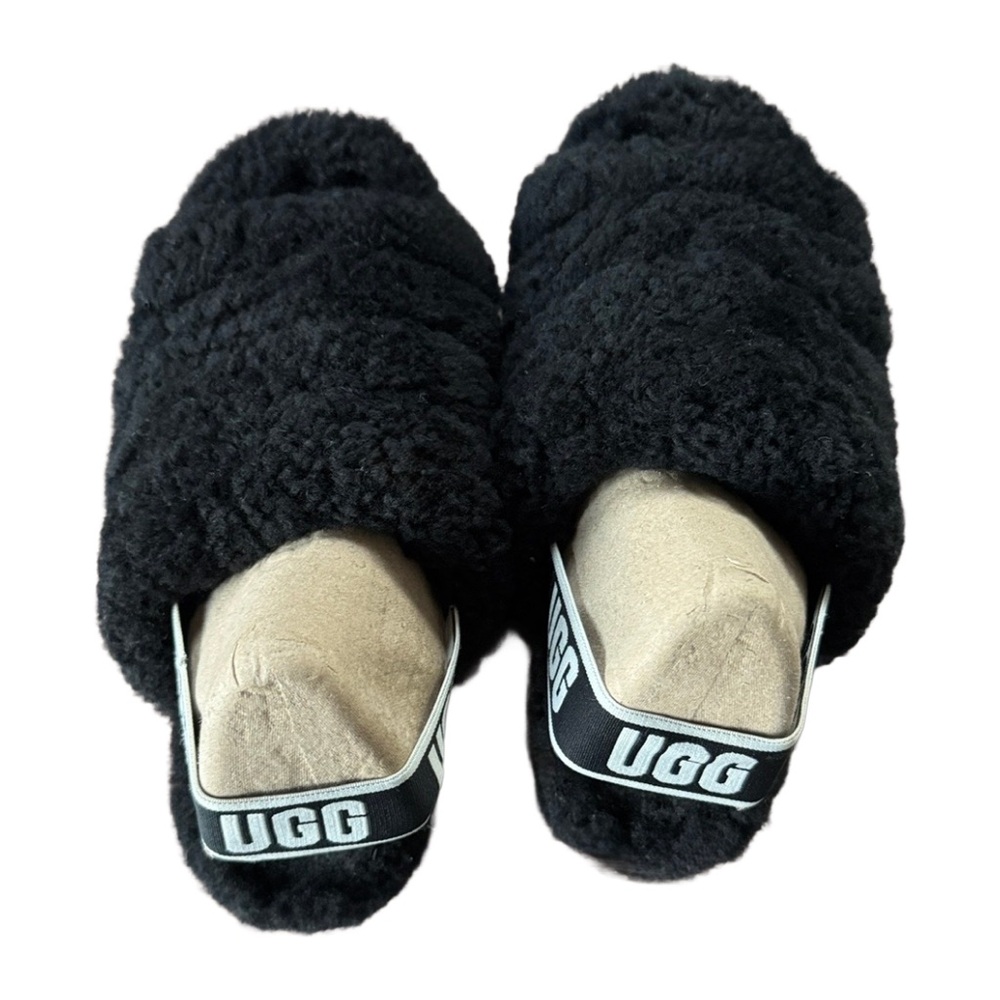 UGG Fluff Yeah Black Sheepskin Slingback Platform Slide Slippers – Size 9 - Picture 12 of 12